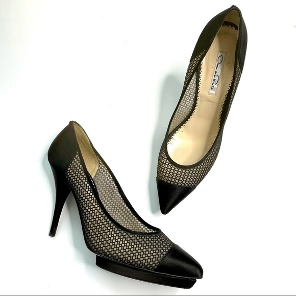 Oscar de la Renta Black Platform Pointy High Heels - Picture 1 of 14